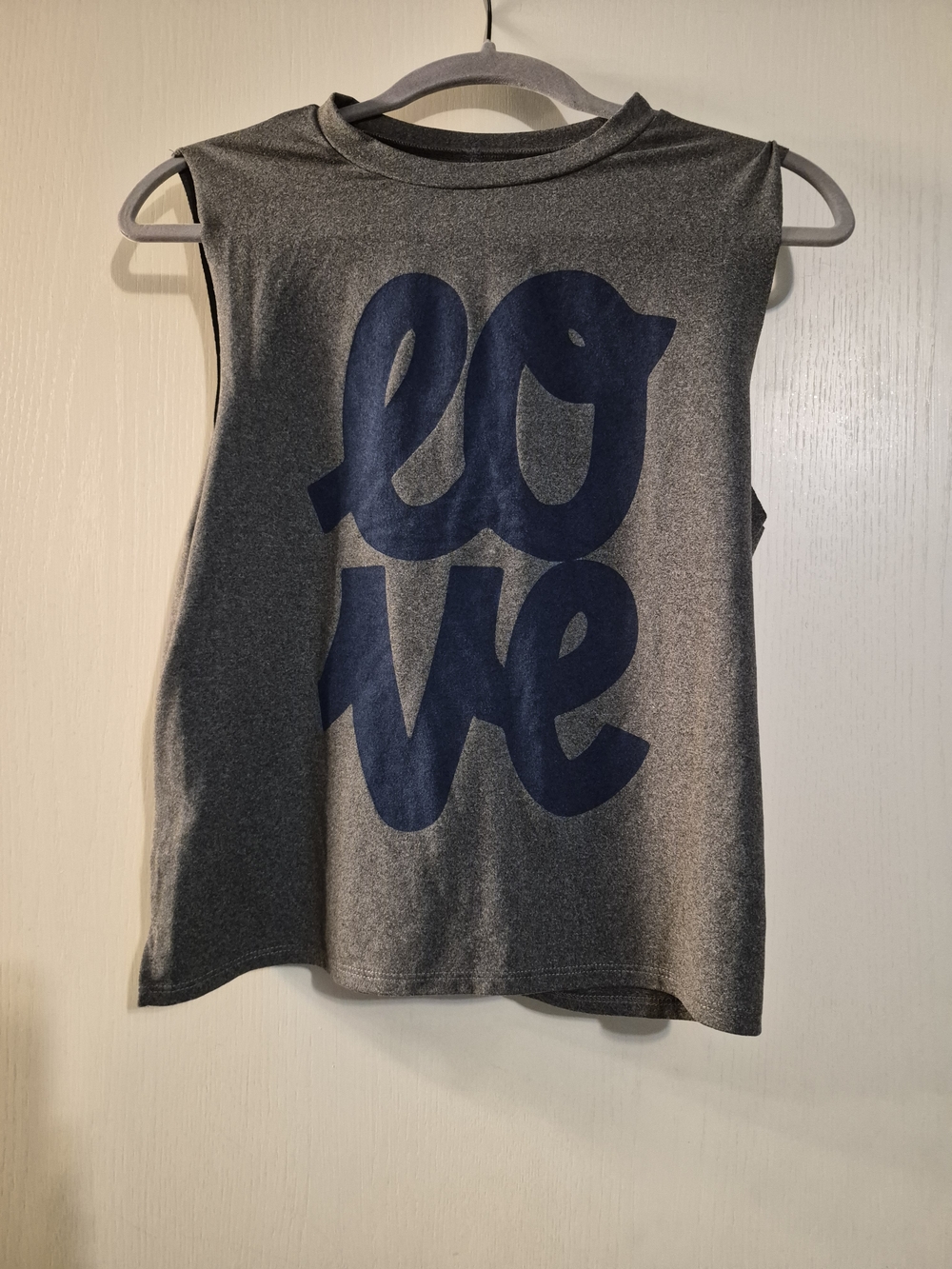 Women’s Gray Muscle Tee with Navy 'Love' Graphic